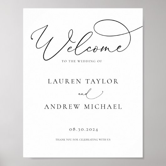 Schwarz-Weiß-Minimalistisch Herzlich willkommen au Poster (Vorne)