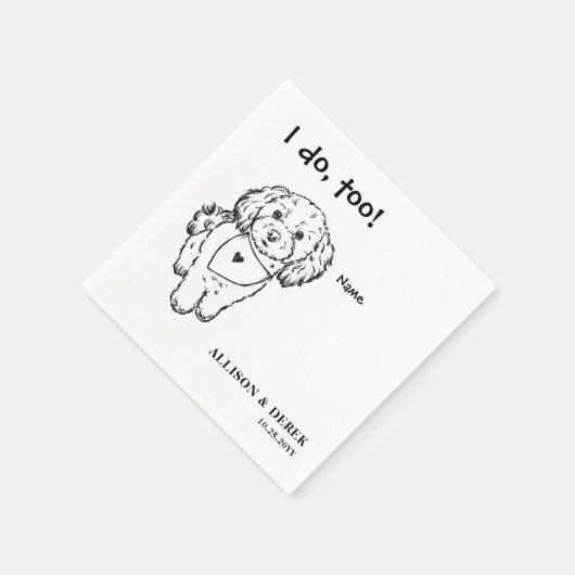 Schwarz-Weiß-Minimalistisch-Hunde-Hochzeit Serviette (Ecke)