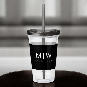 Schwarz-Weiß-Minimalistisch-Modern-Monogramm Acryltrinkbecher