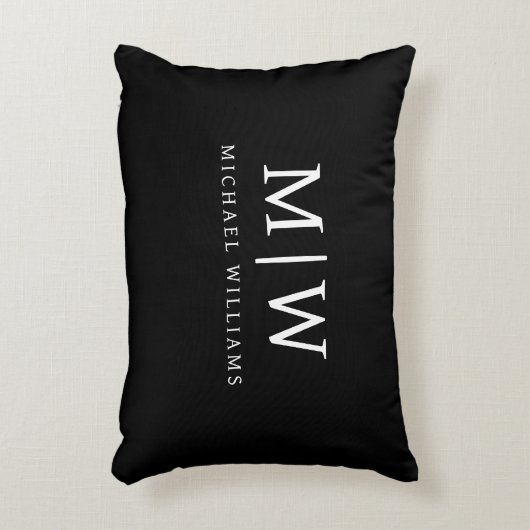 Schwarz-Weiß-Minimalistisch-Modern-Monogramm Dekokissen (Vorderseite(Vertikal))