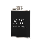 Schwarz-Weiß-Minimalistisch-Modern-Monogramm Flachmann (Links)