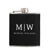 Schwarz-Weiß-Minimalistisch-Modern-Monogramm Flachmann (Vorderseite)