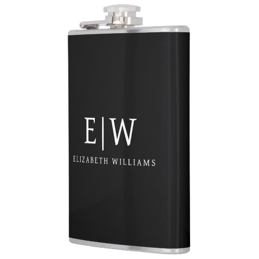 Schwarz-Weiß-Minimalistisch-Modern-Monogramm Flachmann (Links)