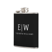 Schwarz-Weiß-Minimalistisch-Modern-Monogramm Flachmann (Links)