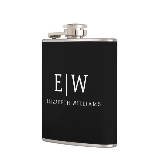 Schwarz-Weiß-Minimalistisch-Modern-Monogramm Flachmann (Links)