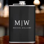 Schwarz-Weiß-Minimalistisch-Modern-Monogramm Flachmann<br><div class="desc">Die Minimalistische Monogram Kollektion Schwarz/Weiß: Einfache Einfachheit und Eleganz in unseren minimalistischen Designs, die so gestaltet sind, dass sie Ihren Stil mühelos erweitern. Diese Kollektion wurde mit einem scharfen Blick für moderne Ästhetik gestaltet und weist elegante Schwarz-Weiß-Designs auf, die durch personalisierte Monogramme noch verstärkt werden. Von der schicken Schreibwaren bis...</div>