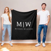 Schwarz-Weiß-Minimalistisch-Modern-Monogramm Fleecedecke