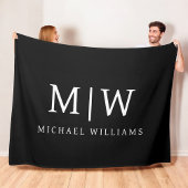 Schwarz-Weiß-Minimalistisch-Modern-Monogramm Fleecedecke
