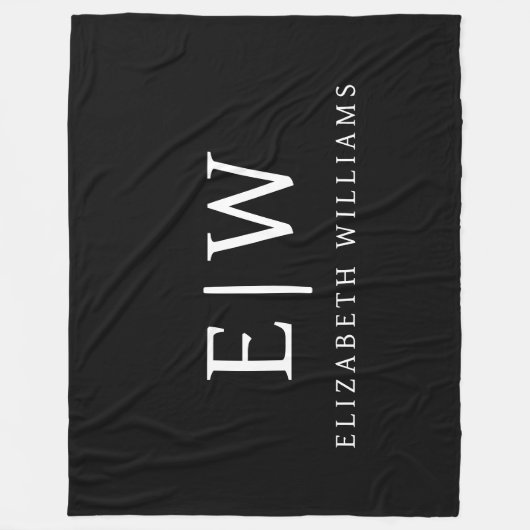Schwarz-Weiß-Minimalistisch-Modern-Monogramm Fleecedecke (Vorderseite)