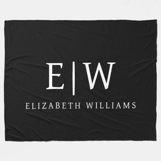 Schwarz-Weiß-Minimalistisch-Modern-Monogramm Fleecedecke (Vorderseite (Horizontal))