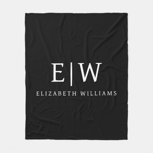 Schwarz-Weiß-Minimalistisch-Modern-Monogramm Fleecedecke (Vorderseite)