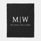 Schwarz-Weiß-Minimalistisch-Modern-Monogramm Fleecedecke (Vorderseite)
