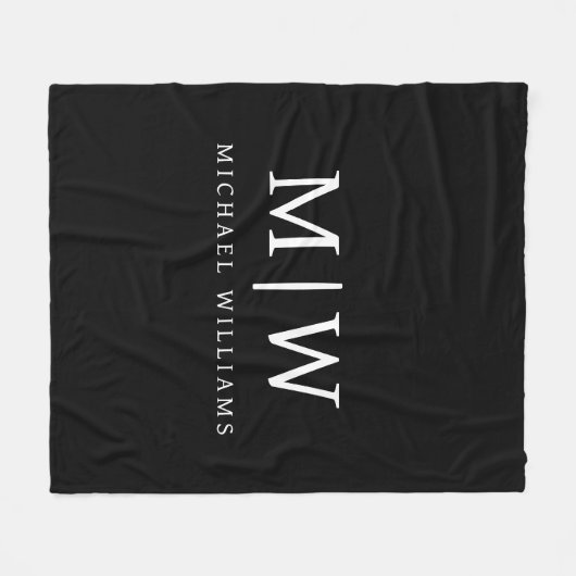 Schwarz-Weiß-Minimalistisch-Modern-Monogramm Fleecedecke (Vorderseite (Horizontal))