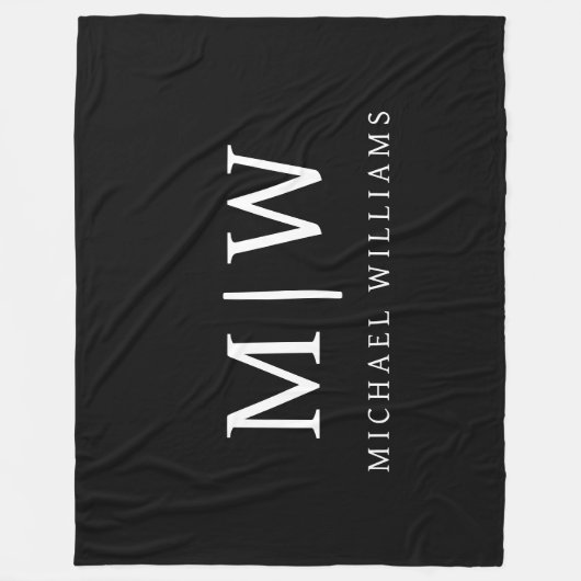 Schwarz-Weiß-Minimalistisch-Modern-Monogramm Fleecedecke (Vorderseite)