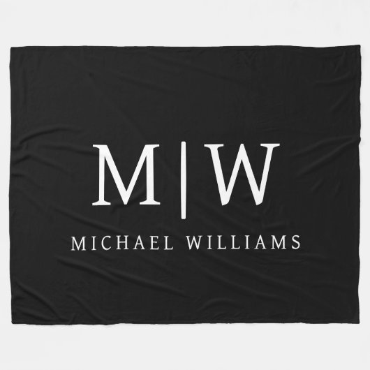 Schwarz-Weiß-Minimalistisch-Modern-Monogramm Fleecedecke (Vorderseite (Horizontal))