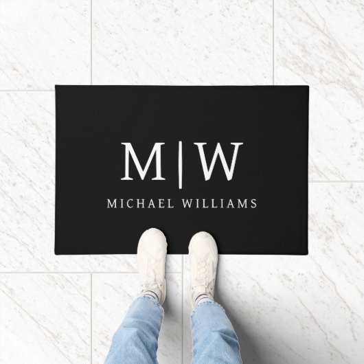 Schwarz-Weiß-Minimalistisch-Modern-Monogramm Fußmatte (Indoor)