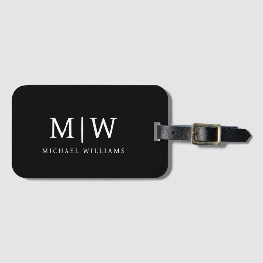 Schwarz-Weiß-Minimalistisch-Modern-Monogramm Gepäckanhänger (Vorderseite (Horizontal))