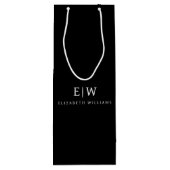Schwarz-Weiß-Minimalistisch-Modern-Monogramm Geschenktüte Für Weinflaschen (Rückseite)