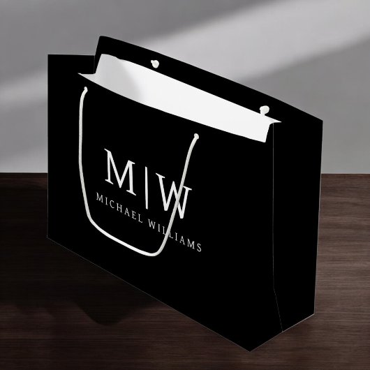 Schwarz-Weiß-Minimalistisch-Modern-Monogramm Große Geschenktüte