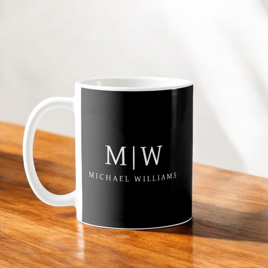 Schwarz-Weiß-Minimalistisch-Modern-Monogramm Kaffeetasse