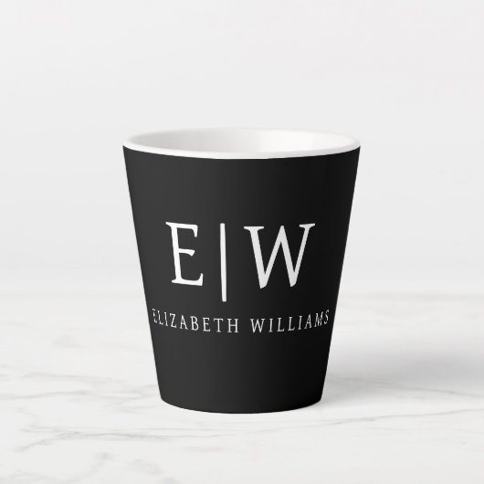 Schwarz-Weiß-Minimalistisch-Modern-Monogramm Milchtasse (Vorderseite)