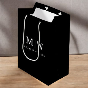 Schwarz-Weiß-Minimalistisch-Modern-Monogramm Mittlere Geschenktüte