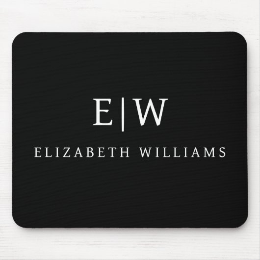 Schwarz-Weiß-Minimalistisch-Modern-Monogramm Mousepad (Vorne)