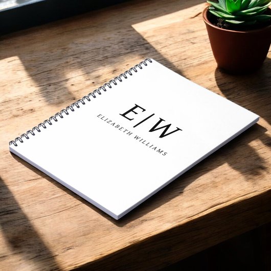 Schwarz-Weiß-Minimalistisch-Modern-Monogramm Notizblock