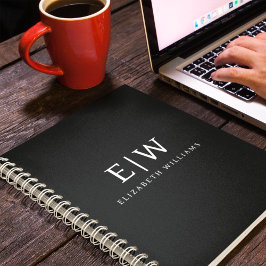 Schwarz-Weiß-Minimalistisch-Modern-Monogramm Notizblock
