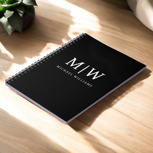 Schwarz-Weiß-Minimalistisch-Modern-Monogramm Notizblock