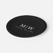 Schwarz-Weiß-Minimalistisch-Modern-Monogramm Pappteller (Schrägansicht)