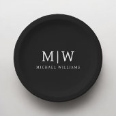 Schwarz-Weiß-Minimalistisch-Modern-Monogramm Pappteller