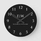 Schwarz-Weiß-Minimalistisch-Modern-Monogramm Runde Wanduhr (Vorderseite)