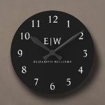 Schwarz-Weiß-Minimalistisch-Modern-Monogramm Runde Wanduhr<br><div class="desc">Die Minimalistische Monogram Kollektion Schwarz/Weiß: Einfache Einfachheit und Eleganz in unseren minimalistischen Designs, die so gestaltet sind, dass sie Ihren Stil mühelos erweitern. Diese Kollektion wurde mit einem scharfen Blick für moderne Ästhetik gestaltet und weist elegante Schwarz-Weiß-Designs auf, die durch personalisierte Monogramme noch verstärkt werden. Von der schicken Schreibwaren bis...</div>