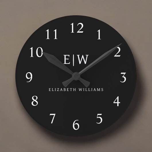 Schwarz-Weiß-Minimalistisch-Modern-Monogramm Runde Wanduhr