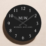 Schwarz-Weiß-Minimalistisch-Modern-Monogramm Runde Wanduhr<br><div class="desc">Die Minimalistische Monogram Kollektion Schwarz/Weiß: Einfache Einfachheit und Eleganz in unseren minimalistischen Designs, die so gestaltet sind, dass sie Ihren Stil mühelos erweitern. Diese Kollektion wurde mit einem scharfen Blick für moderne Ästhetik gestaltet und weist elegante Schwarz-Weiß-Designs auf, die durch personalisierte Monogramme noch verstärkt werden. Von der schicken Schreibwaren bis...</div>