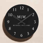 Schwarz-Weiß-Minimalistisch-Modern-Monogramm Runde Wanduhr