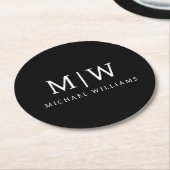 Schwarz-Weiß-Minimalistisch-Modern-Monogramm Runder Pappuntersetzer (Angewinkelt)