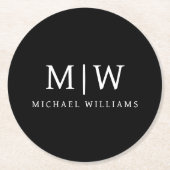 Schwarz-Weiß-Minimalistisch-Modern-Monogramm Runder Pappuntersetzer (Vorderseite)