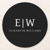 Schwarz-Weiß-Minimalistisch-Modern-Monogramm Runder Pappuntersetzer (Vorderseite)