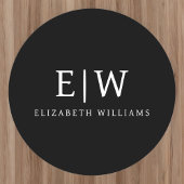 Schwarz-Weiß-Minimalistisch-Modern-Monogramm Runder Pappuntersetzer