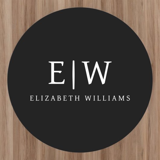 Schwarz-Weiß-Minimalistisch-Modern-Monogramm Runder Pappuntersetzer