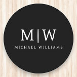 Schwarz-Weiß-Minimalistisch-Modern-Monogramm Runder Pappuntersetzer<br><div class="desc">Die Minimalistische Monogram Kollektion Schwarz/Weiß: Einfache Einfachheit und Eleganz in unseren minimalistischen Designs, die so gestaltet sind, dass sie Ihren Stil mühelos erweitern. Diese Kollektion wurde mit einem scharfen Blick für moderne Ästhetik gestaltet und weist elegante Schwarz-Weiß-Designs auf, die durch personalisierte Monogramme noch verstärkt werden. Von der schicken Schreibwaren bis...</div>