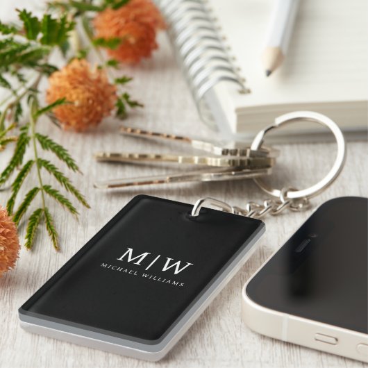 Schwarz-Weiß-Minimalistisch-Modern-Monogramm Schlüsselanhänger (Vorderseite rechts)