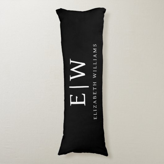 Schwarz-Weiß-Minimalistisch-Modern-Monogramm Seitenschläferkissen (Vorderseite Vertikal)
