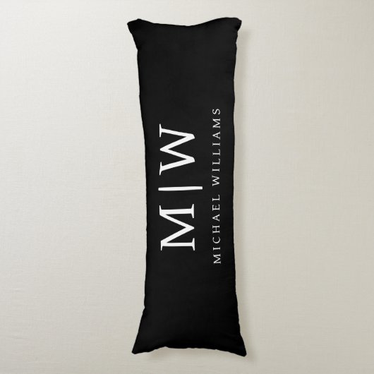 Schwarz-Weiß-Minimalistisch-Modern-Monogramm Seitenschläferkissen (Vorderseite Vertikal)