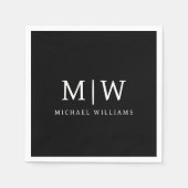 Schwarz-Weiß-Minimalistisch-Modern-Monogramm Serviette (Vorderseite)