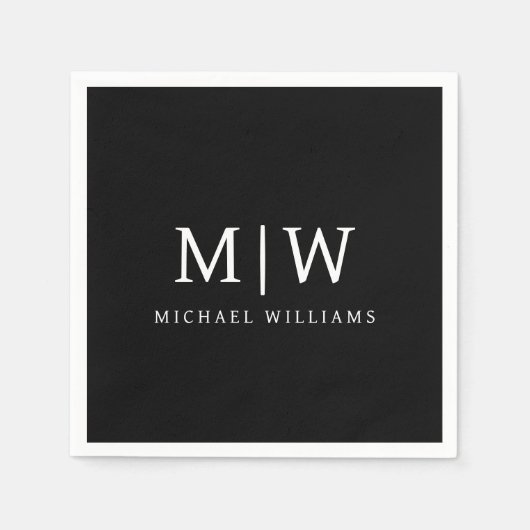 Schwarz-Weiß-Minimalistisch-Modern-Monogramm Serviette (Vorderseite)