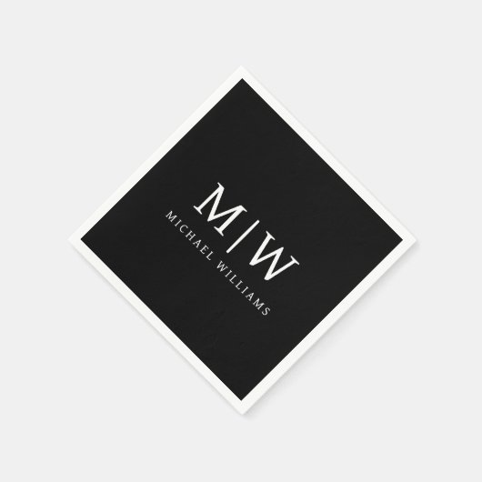 Schwarz-Weiß-Minimalistisch-Modern-Monogramm Serviette (Ecke)