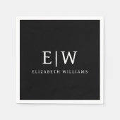 Schwarz-Weiß-Minimalistisch-Modern-Monogramm Serviette (Vorderseite)